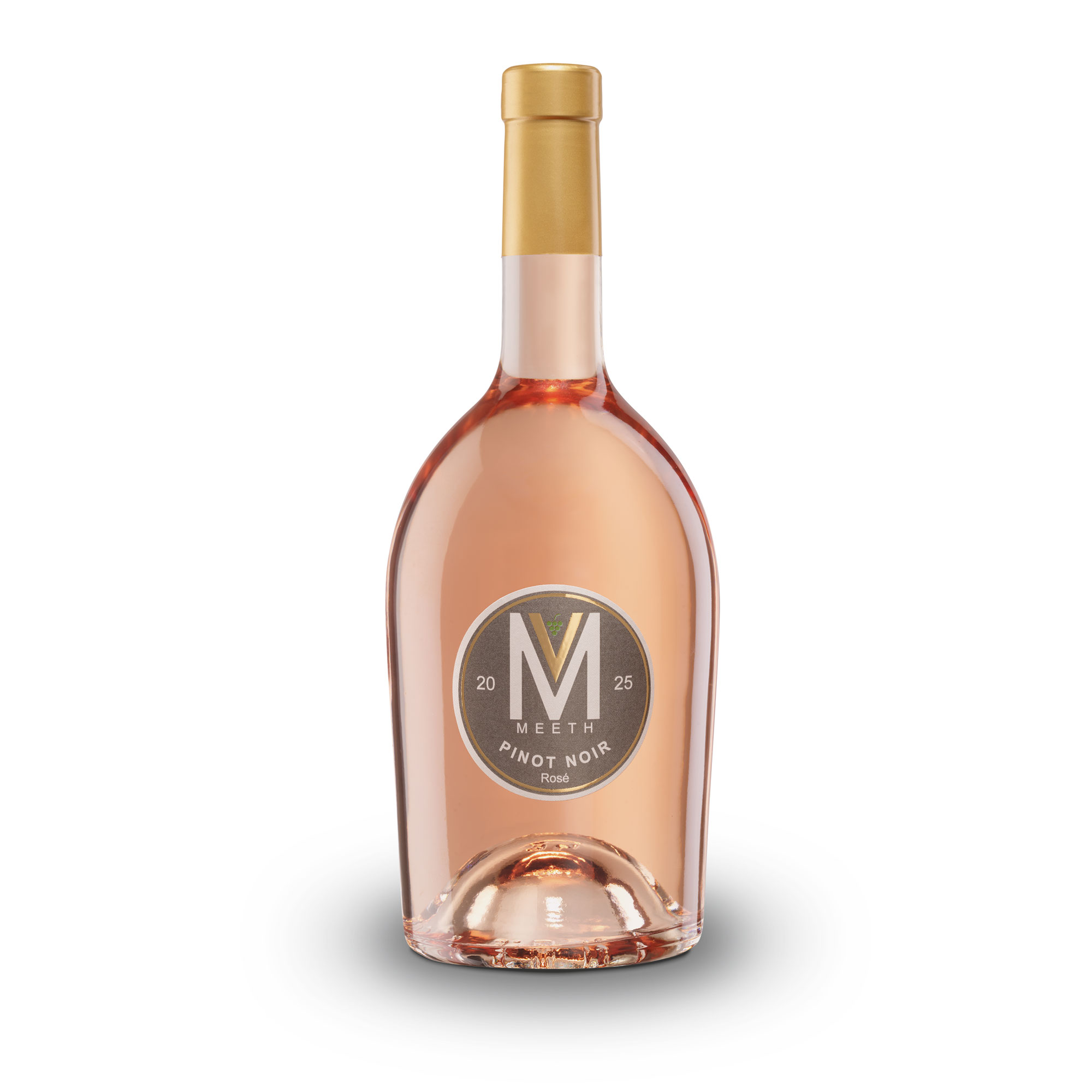 Flasche 2025er Dhroner Hofberg Pinot Noir Rosé Spätlese trocken mit goldenem Schraubverschluss und modernem Etikett